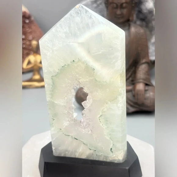 Druzy Quartz with Prasiolite and Anatase Inclusions Tower with Stand - Picture 5 of 5